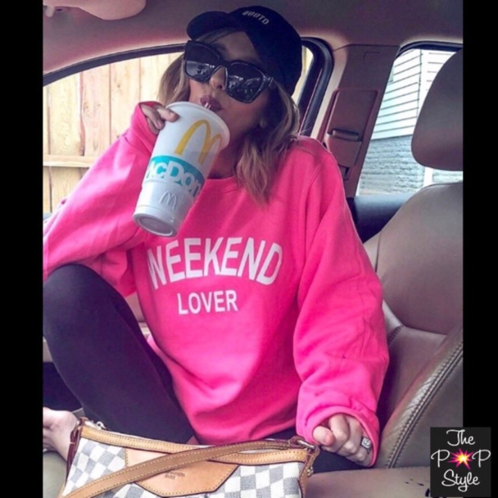 Weekend Lover sweatshirt neon pink